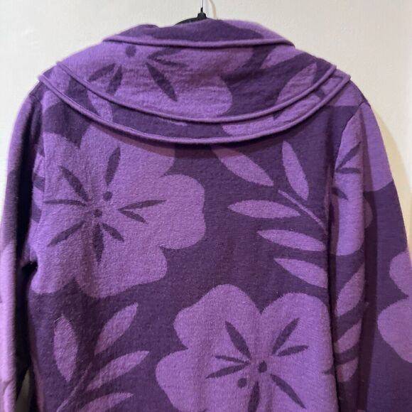 Neve Valerie Wool Jacket Large  Leaf Print Toggle Collared Preppy Purple - Picture 4 of 8